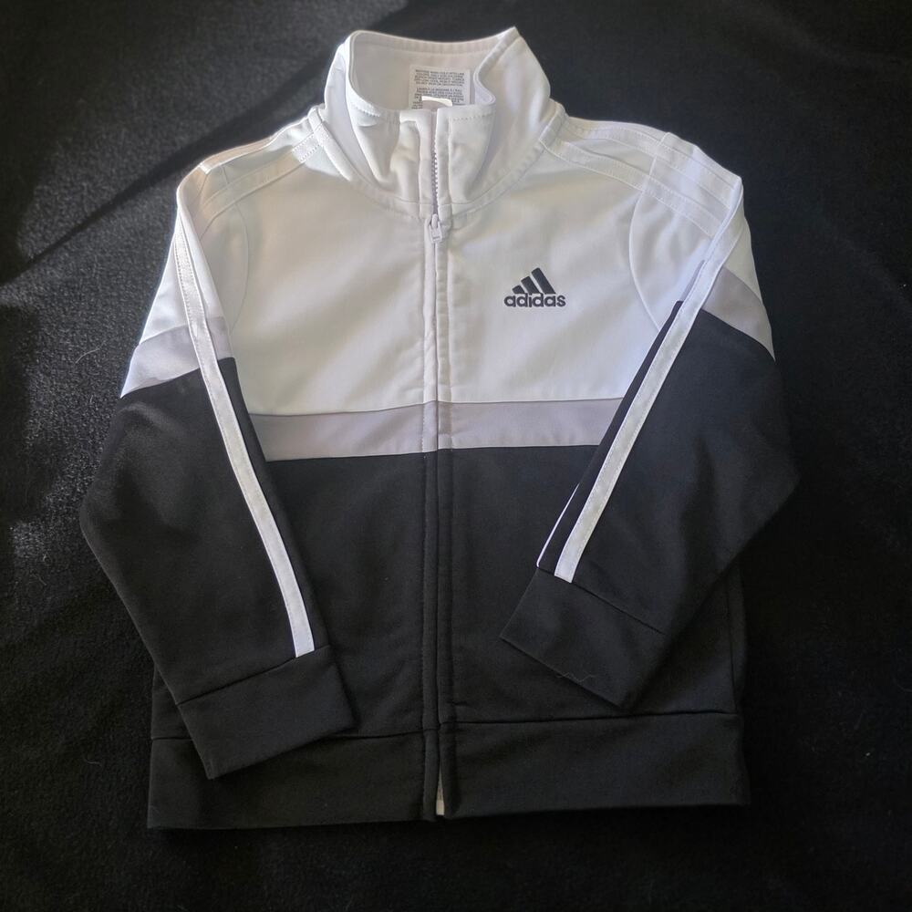 Adidas 2T Kids Athletic Zip up Black n White